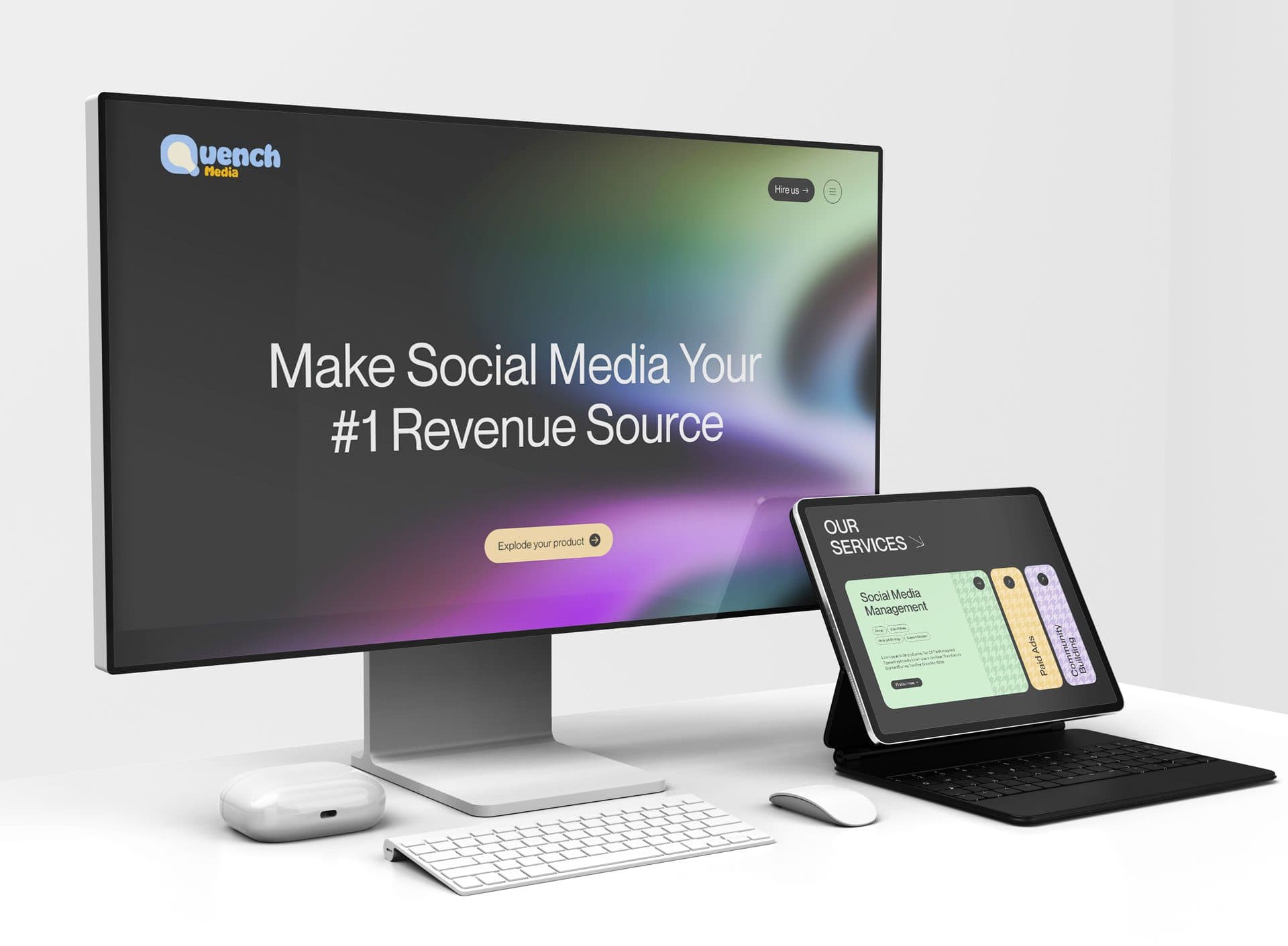 Quench Media Landing Page Design - portfolio project cover